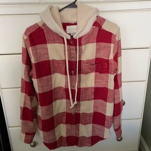 American Eagle Red & White Flannel Fur Lined Sweatshirt style top